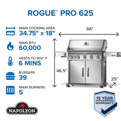GRILLDEN™ napoleon rogue pro 625 sib freestanding gas grill w infrared side burner